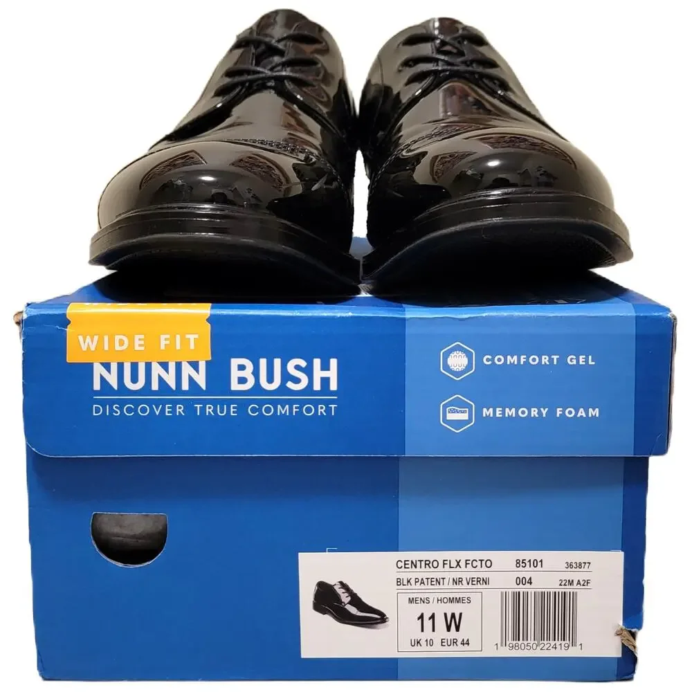 Nunn Bush Men Centro Flex Formal Cap Toe Derby Oxfords Size US 11W Black Patent